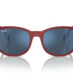 Ray-Ban Rj9079s Kare Güneş Gözlüğü, Kauçuk üzerine kırmızı/Koyu mavi Aynalı Mavi, 49 mm