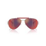 Ray-Ban Unisex Rb3762m Scuderia Ferrari Koleksiyonu Yuvarlak Güneş Gözlüğü, Gümüş/Koyu Gri Aynalı Mavi/Kırmızı, 58 mm