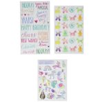 Rayher 50038000 Sticker Mix Magical, 63 Efektli Çıkartma, 3 Yaprak, Çıkartma, Efektli Çıkartma, Motifli Çıkartma, Buz, Hayvanlar, Kaktüs, Çiçekler, Tek Boynuzlu At Gökkuşağı, Metinler vb.