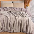 RAYME TEKSTIL Boho Çizgili Yatak Örtüsü 4 Katlı Müslin%100 Pamuk Yumuşak Lüks Yazlık Pike Çift Kişilik Battal Boy 240x260 cm (Gri)