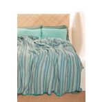 RAYME TEKSTIL Boho Çizgili Yatak Örtüsü 4 Katlı Müslin%100 Pamuk Yumuşak Lüks Yazlık Pike Çift Kişilik Battal Boy 240x260 cm (Mavi)