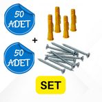 Raymobaks Roket 8 mm 5x70 50 Adet Sunta Vidası Dübel Set