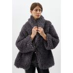 Rays Antrasit Çıt Çıtlı Peluş Kadın Kaban 8471 - XL