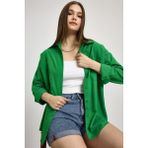 Rays Benetton Kadın Gömlek Uzun Kol Düğmeli Terikoton Günlük Stil Düz Desen Yeşil
