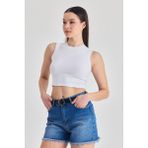 Rays Beyaz Kolsuz Bisiklet Yaka Crop Atlet 318 - L - XL