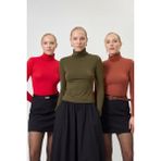 Rays Haki-Kiremit-Kırmızı Balıkçı Yaka Bluz 2504 - Haki - Kiremit - Kırmızı