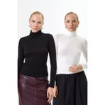 Rays Siyah-Beyaz Balıkçı Yaka Bluz 2504 - Siyah - Beyaz - M