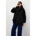 Rays Siyah Çıt Çıtlı Peluş Kadın Kaban 8471 - XL