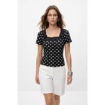 Rays Siyah Kare Yaka Dantel Detaylı Puantiyeli Crop Bluz 089