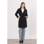 Rays Siyah Kemerli İçi Astarlı Uzun Kaşe Kaban 7149A - XL
