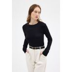 Rays Siyah Premium/Viskoz Yumuşak Kumaşlı Parmak Geçmeli Crop Bluz 8162A - XS