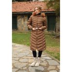 Rays Taba Kürklü Kapüşonlu Uzun Şişme Kadın Mont 3410 - 40