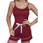 Rayson Pijama, kadın, 2 parça, kısa, kolsuz, gecelik, yazlık, üst ve şort, ipli, Şarap Kırmızısı, XL