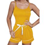 Rayson Pijama, kadın, 2 parça, kısa, kolsuz, gecelik, yazlık, üst ve şort, ipli, Sarı, XL