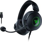 Razer Kraken V3 HyperSense USB oyun kulaklığı, dokunma teknolojisi: Triforce Titanium 50 mm sürücü, hibrit doku ve suni deri hafızalı köpük yastık, çıkarılabilir mikrofon, siyah