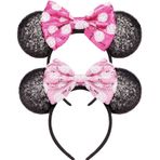RCJERA Mouse Ears Headbands Mommy and me ars 2 adet Fare Kulakları Yay Saç Bantları Çocuklar Kızlar Kadınlar için Glitter Parti Prenses Dekorasyon Cosplay Doğum Günü Noel Partisi (Dot Bow+Dot Bow)