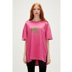 Re-Finger Recycle Fuşya Pembe T-Shirt Baskılı Kadın Tişört