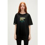 Re-Finger Recycle Siyah T-Shirt Baskılı Kadın Tişört