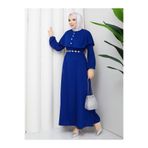 RE & MA FASHIONWEAR KRİSTAL KEMER VE TAŞ DÜĞME DETAYLI BOLERO PELERİNLİ KREP ELBİSE