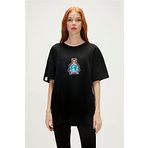 Re-Save Recycle Siyah T-Shirt Baskılı Kadın Tişört