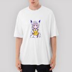 Re Zero Emilia And Pikachu Oversize Beyaz Tişört
