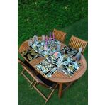 RealHomes 4+1 Siyah Zeminli Renkli & Altın Varaklı Yaprak Motifli Amerikan Servis & Runner Seti
