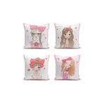 Realhomes 43x43 cm Renkli 4'lü Realhomes Fashion Girl Konseptli Dekoratif Yuvarlak Yastık Kırlent Kılıf Seti