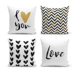 Realhomes 4'lü I Love You Kombin Yastık Kırlent Kılıf Seti