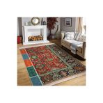 RealHomes Antika Zeminde Etnik Motifli Kilim Desenli Etnik Motifler Avangarde Salon Kaymaz Taban Saçaklı Halı HaliDik-Deluxe-12083, 150 x 150