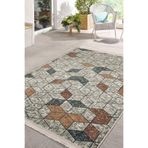 RealHomes Antika Zeminde Mozaik Motifli Geometrik Desenli Geometrik Vintage Koridor Kaymaz Taban Saçaklı Halı HaliDik-Deluxe-11339, 80 x 350