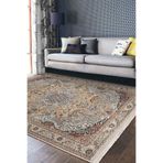 RealHomes Antika Zeminde Uşak Motifli Dokuma Desenli Avangarde Etnik Motifler Oturma Odası Saçaklı Halı HaliDik-Deluxe-11468, 100 x 120