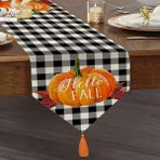 RealHomes Balkabağı Hello Fall Yazılı Özel Tasarım Dekoratif Püsküllü Şönil Üçgen Runner