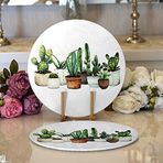 RealHomes Beatiful Cactus Dijital Baskılı Modern 2 1 Yuvarlak Servis Altlığı Supla