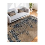 RealHomes Bej Mavi Zemin Otantik Motifli Kilim Desenli Eskitme Motifli Vintage Salon Kaymaz Taban Saçaklı Halı HaliDik-Deluxe-11343, 120 x 180