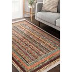 RealHomes Bej Zemin Kilim Motifli Geleneksel Desenli Avangarde Etnik Motifler Salon Kaymaz Taban Saçaklı Halı HaliDik-Deluxe-11000, 100 x 200