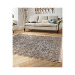 RealHomes Bej Zeminde Hereke Motifli Dokuma Desenli Avangarde Vintage Oturma Odası Dış Mekan Saçaklı Halı HaliDik-Deluxe-11470, 80 x 200