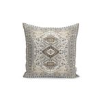 RealHomes Bej Zeminde Hereke Motifli Kilim Desenli Dijital Baskılı Yastık Kırlent Kılıfı