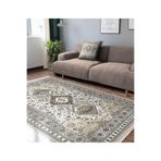 RealHomes Bej Zeminde Hereke Motifli Kilim Desenli Vintage Klasik Salon Yatak Odası Kaymaz Taban Saçaklı Halı HaliDik-Deluxe-11556, 60 x 120