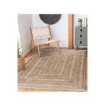 RealHomes Bej Zeminde Jüt Motifli Hasır Desenli Klasik Vintage Dış Mekan Salon & Oturma Odası Saçaklı Halı HaliDik-Deluxe-11998, 180 x 180