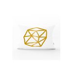 RealHomes Beyaz Zemin Üzerinde Gold Detaylı Geometrik Çizim Modern Dikdörtgen Yastık Kırlent Kılıfı
