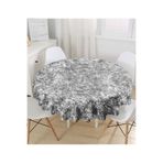 RealHomes Beyaz Zemin Üzerinde Siyah Mermer Desenli Yuvarlak Masa Örtüsü - Çap 140cm, MasaYuv-8147-140x140cm