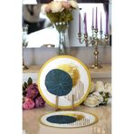 RealHomes Beyaz Zeminde Gold Cerceve Icınde Oval Desenli Modern 2'li Yuvarlak Servis Altlığı Supla