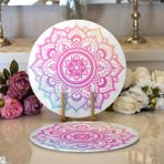 RealHomes Beyaz Zeminde Pembe Mavi Mandala Desenli Özel Tasarım Modern 2'li Yuvarlak Servis Altlığı Supla