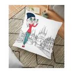 RealHomes Beyaz Zeminde Roma Fashion Girl Tasarımlı Dijital Baskılı 70x70 cm Yer Minderi