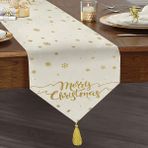 Realhomes Beyaz Zeminli Gold Detaylı Kartaneli Merry Christmas Yazılı Özel Tasarım Püsküllü Şönil Üçgen Runner
