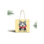 RealHomes Cat-cula Dijital Baskılı Modern Fermuarlı Plaj Çantası, Canta-5719