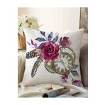 RealHomes Cep Saati Motifli Kuş Tüyü Desenli Dekoratif Çift Taraflı Raşel Örme Yastık Kırlent Kılıfı, Sonil-K-2502-55x55cm