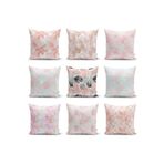 RealHomes Çift Taraflı Beyaz Zemin Üzerinde Pembe Tropikal Yaprak Desenli Modern Raşel Örme Yastık Kılıfı, Rasel-K5357-CiftTarafli-43x43cm-x