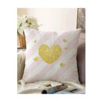 RealHomes Çift Taraflı Beyaz Zeminde Pembe Yatay Çizgili Gold Detaylı Kalp Desenli Raşel Örme Yastık Kılıfı, Sonil-K8239-43x43cm
