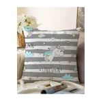 RealHomes Çift Taraflı Gri Beyaz Çizgili Unicorn Atlar Çocuk Odası Raşel Örme Yastık Kırlent Kılıfı, Sonil-K-4352-55x55cm
